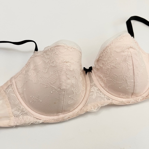 blush padded floral embroidered lace trim lined underwire demi bra | sz 36c - Picture 3 of 6